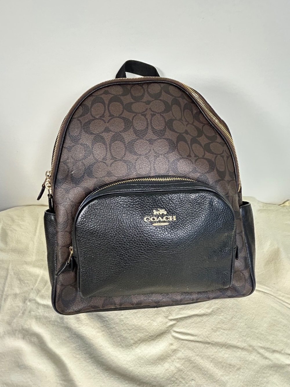 Coach Court Backpack | brown signature C w/padded back & laptop sleeve